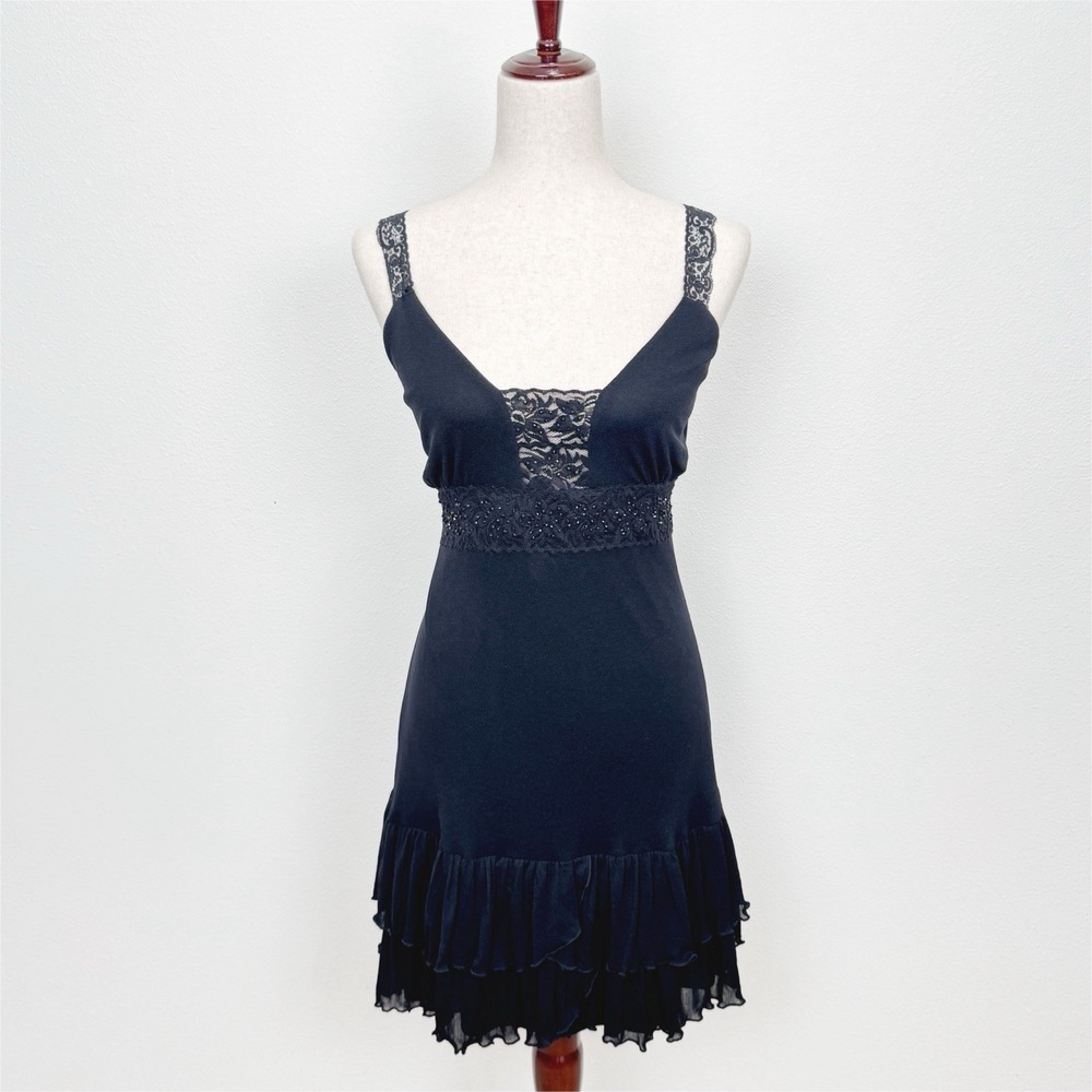 Vtg 90s Hot Kiss Dress Womens Large Black Beaded Witchy Goth Whimsigoth‎ Grunge